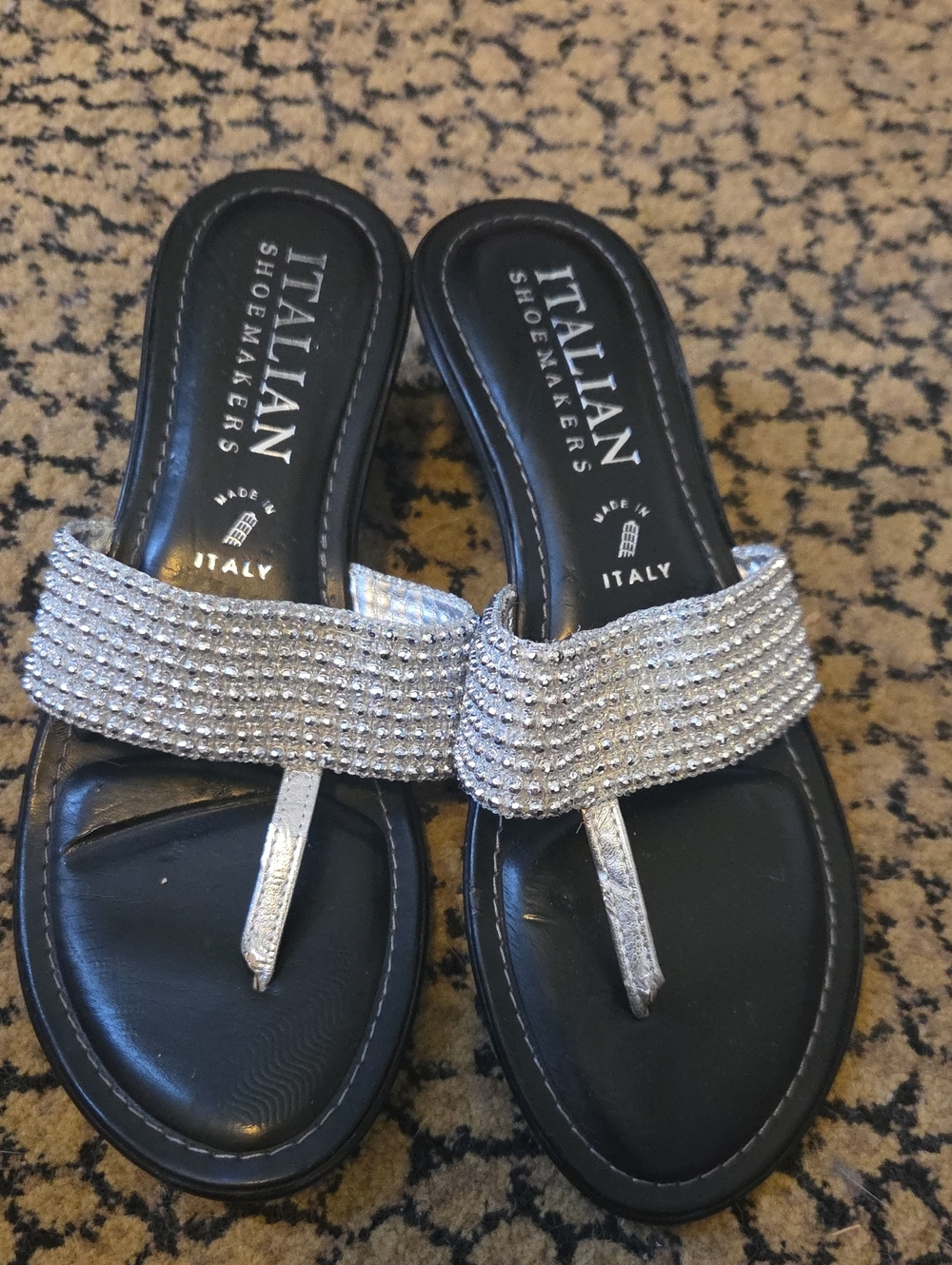 Italian Shoemakers Silver Crystal-Trim Thong Sandals